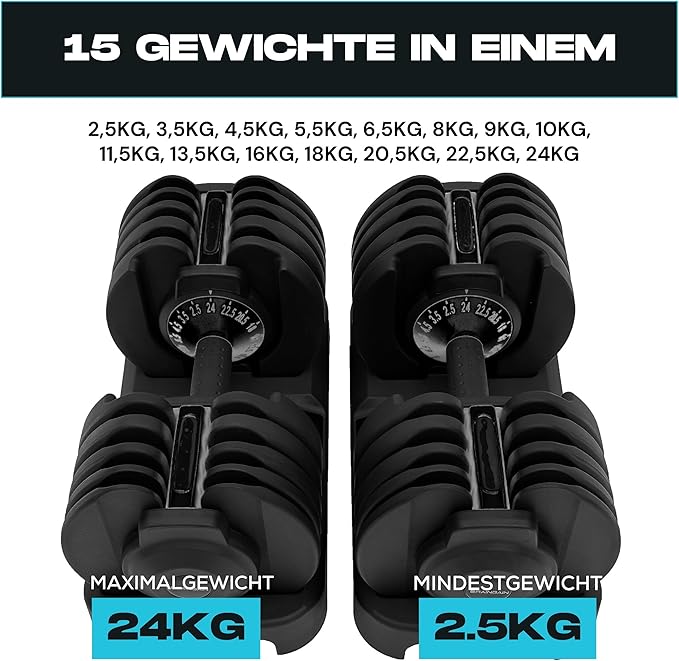 BRAINGAIN Nastavitelný pár krátkých činek, 15 v 1 (24 kg) hmotnostní stupně