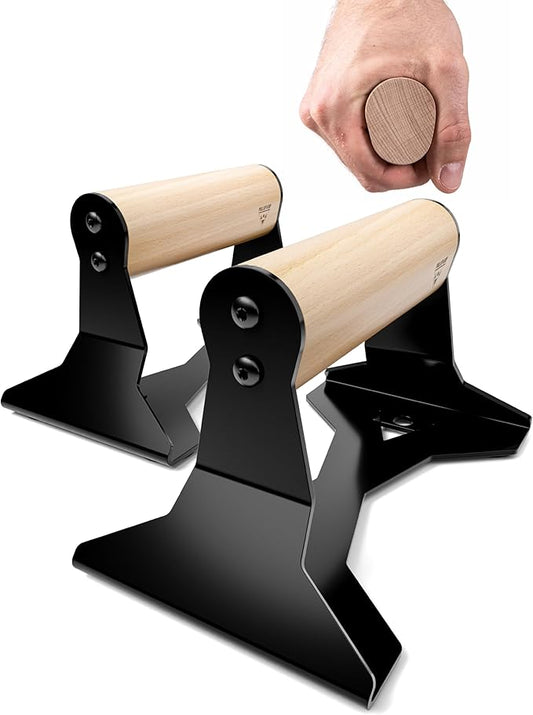 PULLUP & DIP Klikové rukojeti s ergonomickou dřevěnou rukojetí a vysoce zatížitelnou ocelí – protiskluzové tyče na ruce Push-Up pro silový trénink a kalistheniku