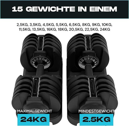 BRAINGAIN Nastavitelný pár krátkých činek, 15 v 1 (24 kg) hmotnostní stupně